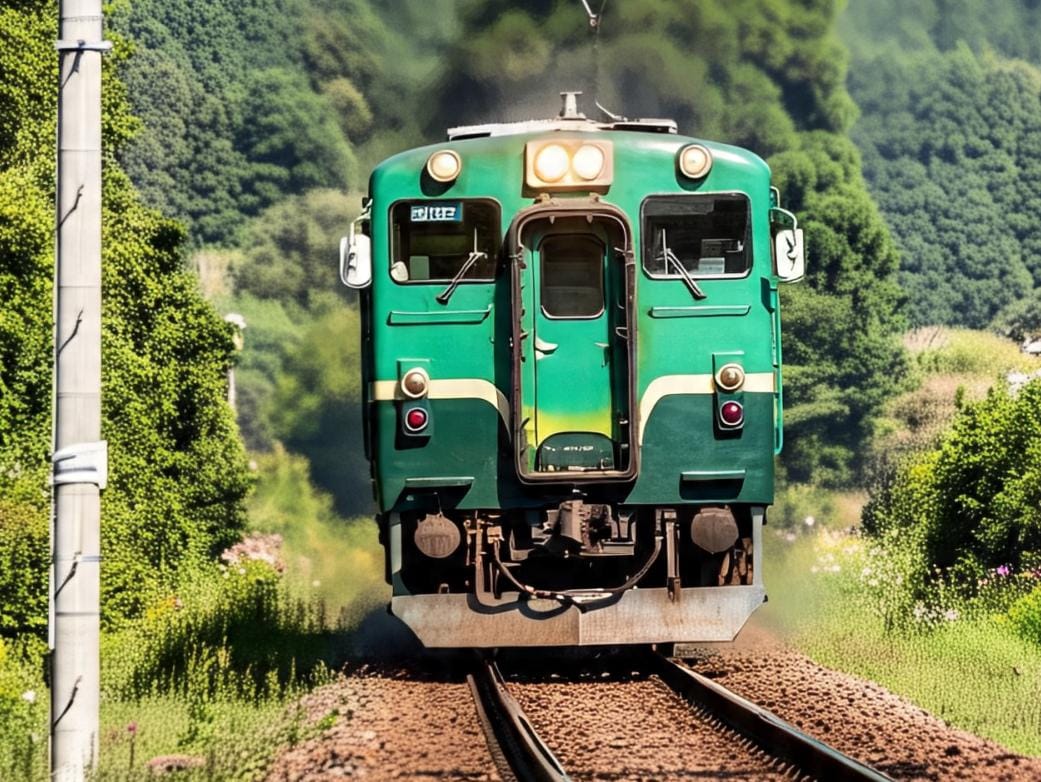 La locomotora hizo sonar la bocina para que el camión se quitara. (Creada con IA)