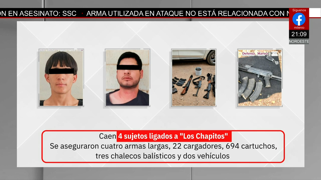 Capturan en Sinaloa a cuatro miembros del grupo criminal vinculado a 'Los Chapitos'