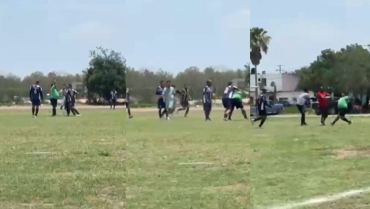 En el video se observa cuando el arbitro del partido recibe golpes por parte de los jugadores. | Especial.