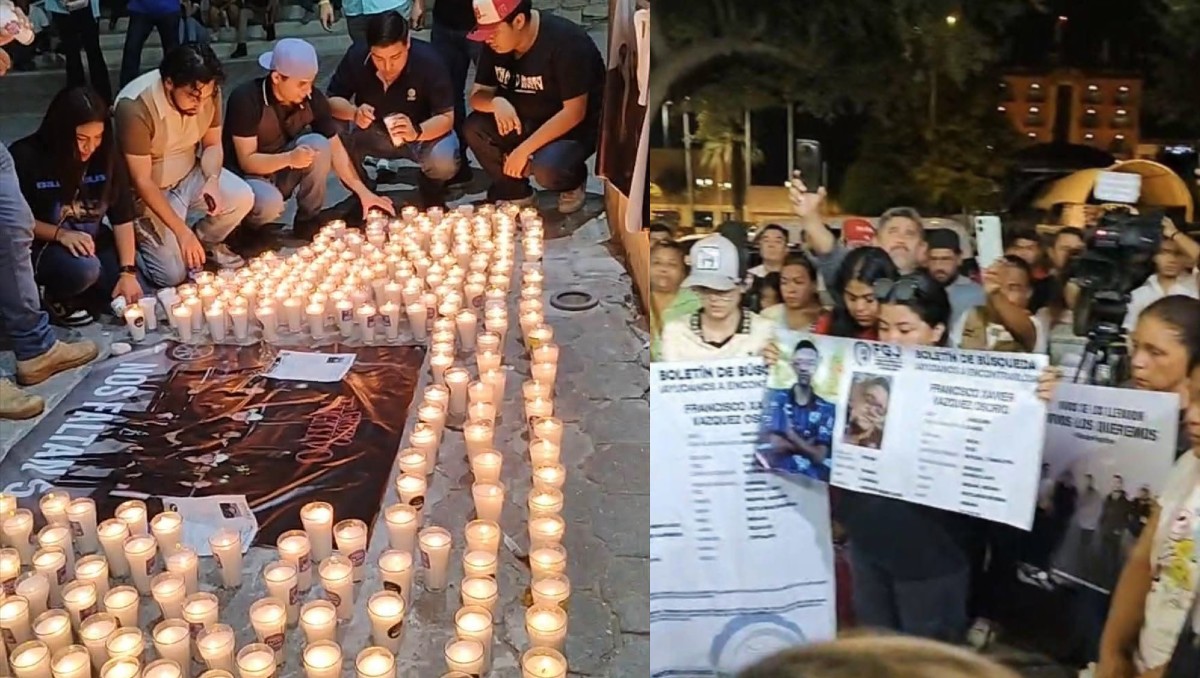 Encienden veladoras afuera de catedral de Reynosa familiares de músicos desaparecidos (Foto: Redes sociales)