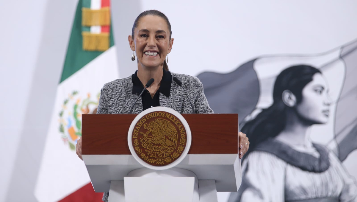 La presidenta Claudia Sheinbaum en su conferencia de prensa de hoy en el Salón de Tesorería. | Ariana Pérez