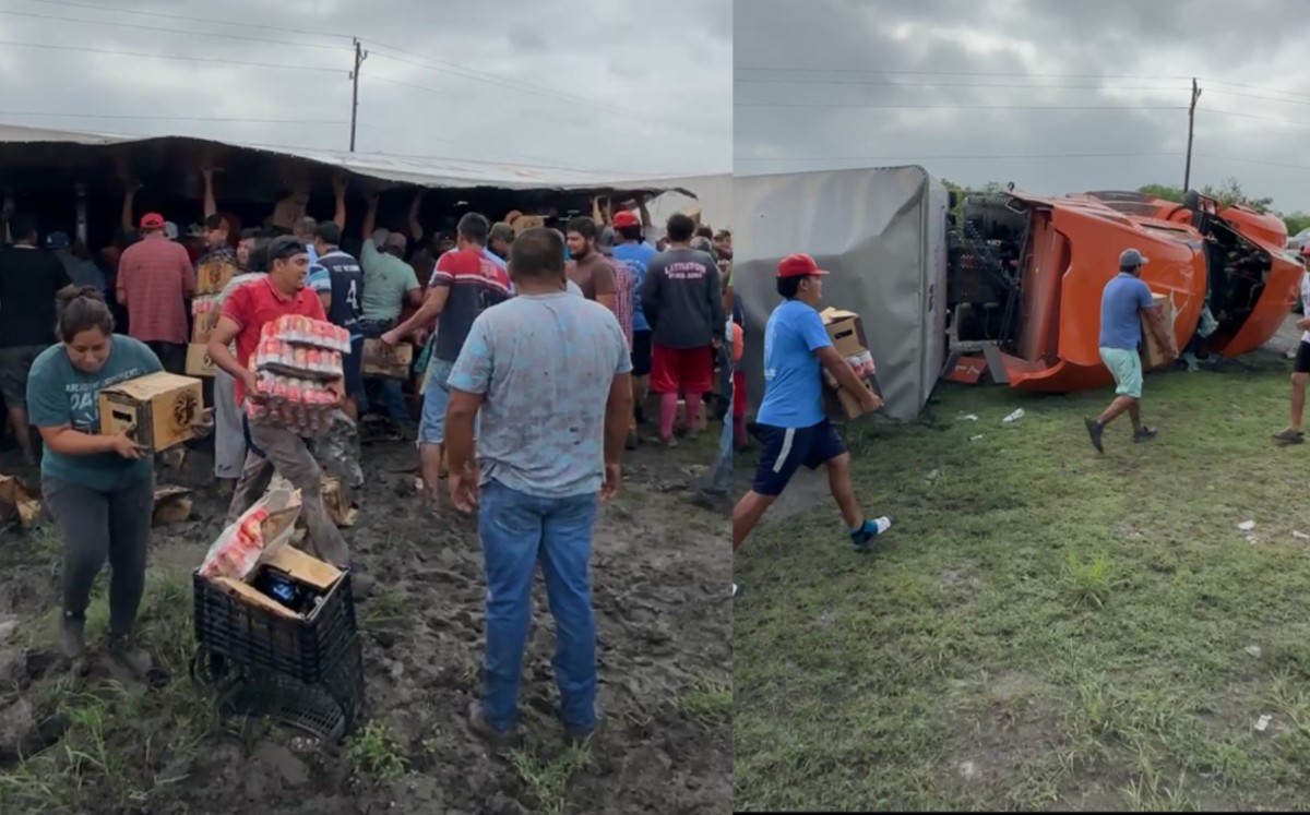 En cuestión de minutos, decenas de personas a saquear las cajas y botellas de cerveza.