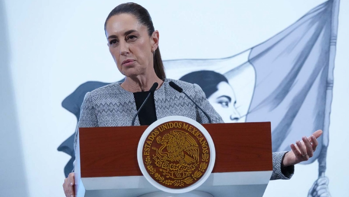 La Presidenta desde el Salón de Tesorería en Palacio Nacional hoy. | Cuartoscuro