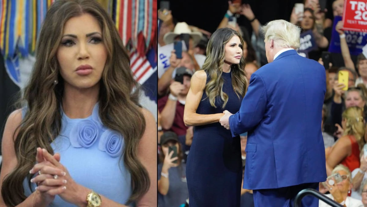 A la izquierda, Kristi Noem; a la derecha, la republicana junto a Donald Trump | Especial
