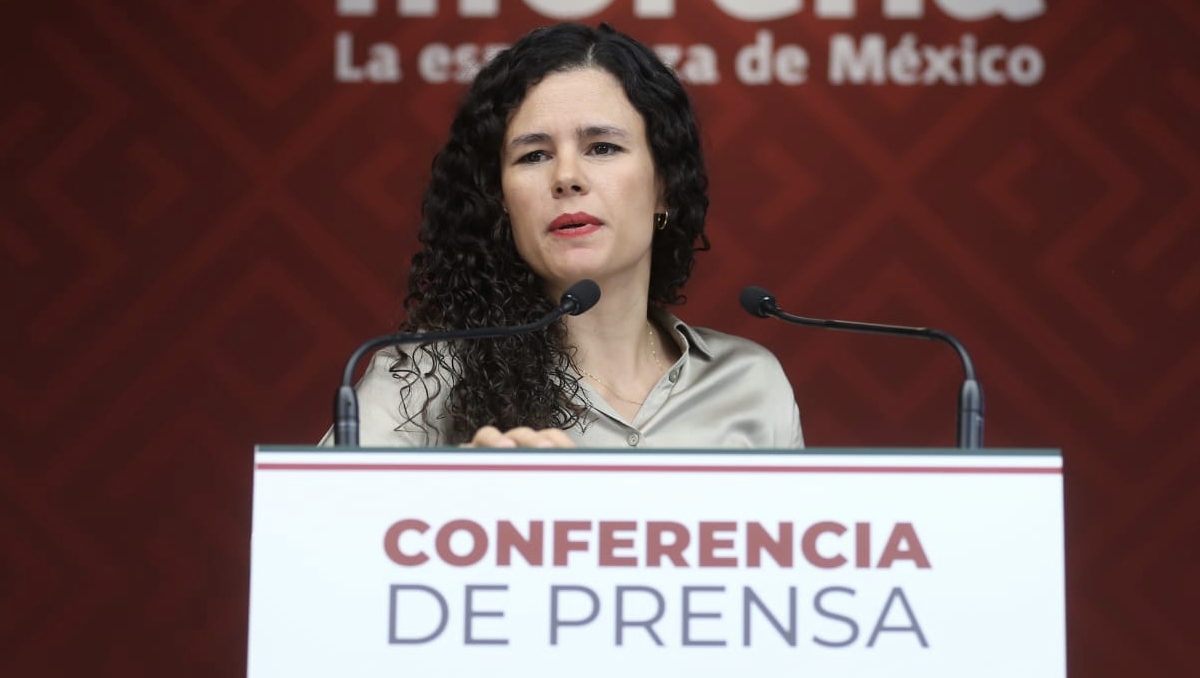 La líder nacional de Morena, Luisa María Alcalde, en conferencia de prensa. | Araceli López