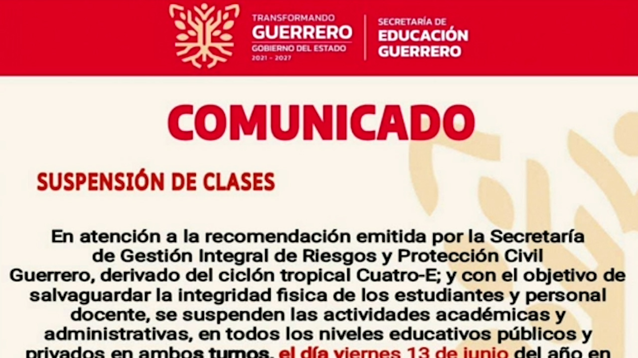 Guerrero suspende hoy clases en cuatro regiones debido a las fuertes lluvias