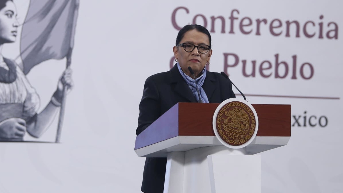 La titular de la Segob durante la conferencia mañanera de hoy en Palacio Nacional. | Ariana Pérez