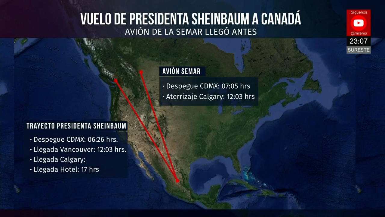 Larga travesía de Sheinbaum: casi 10 horas en vuelo comercial a Calgary