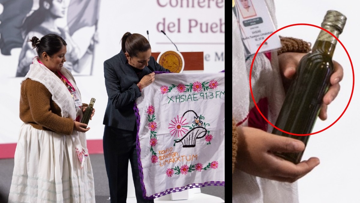 Esta es la bebida que la presidenta recibió hoy en La Mañanera | Foto: Juan Carlos Bautista