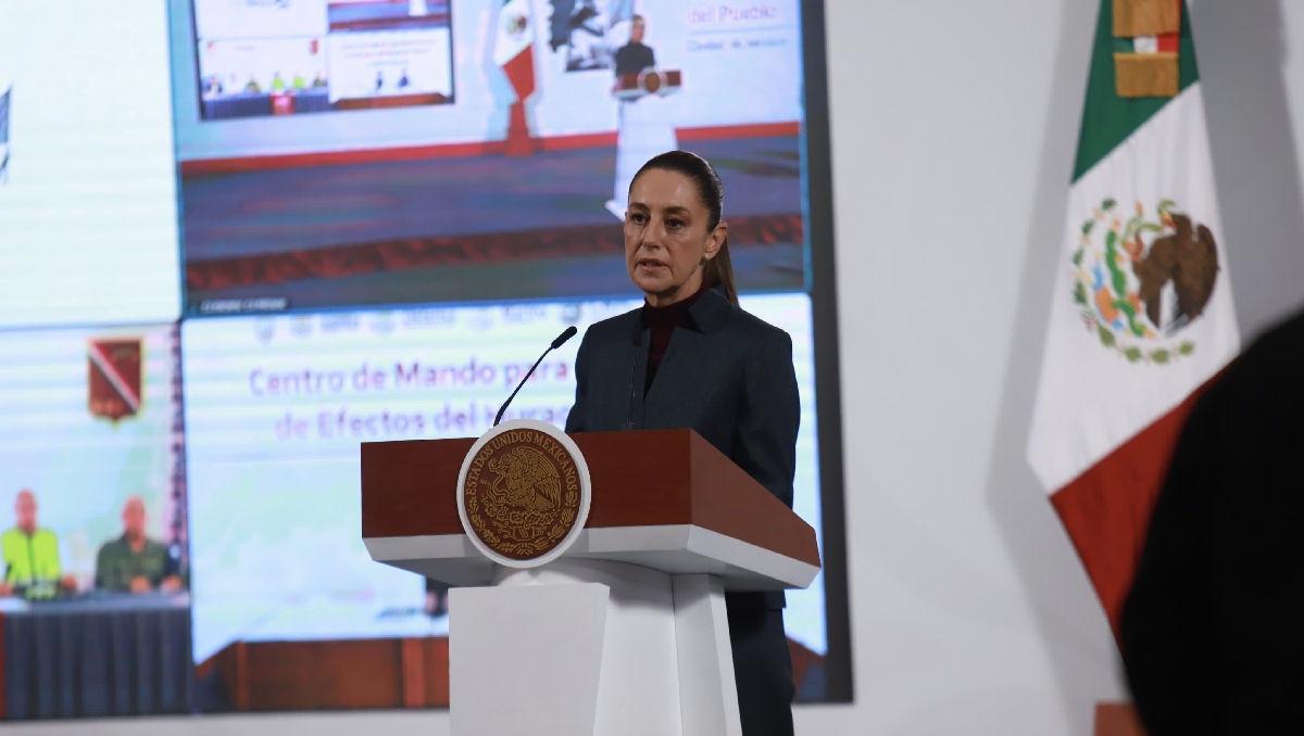 La mandataria desde Palacio Nacional para su conferencia de prensa de hoy. | Juan Carlos Bautista