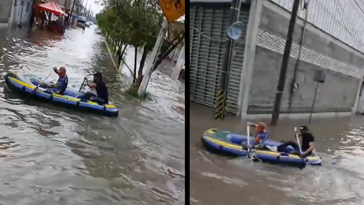 Hombres paseando en San Francisco del Rincón en una lancha.