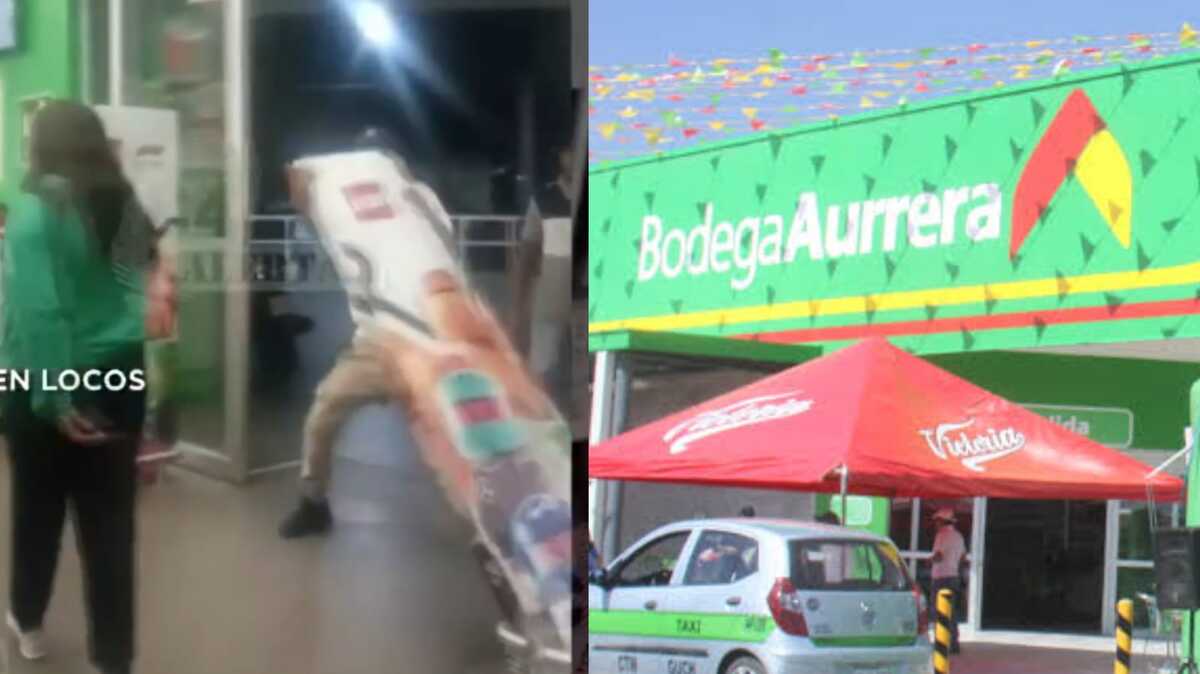 Uno de los implicados rompió el vidrio de la puerta tras estrellar un carrito contra ella.