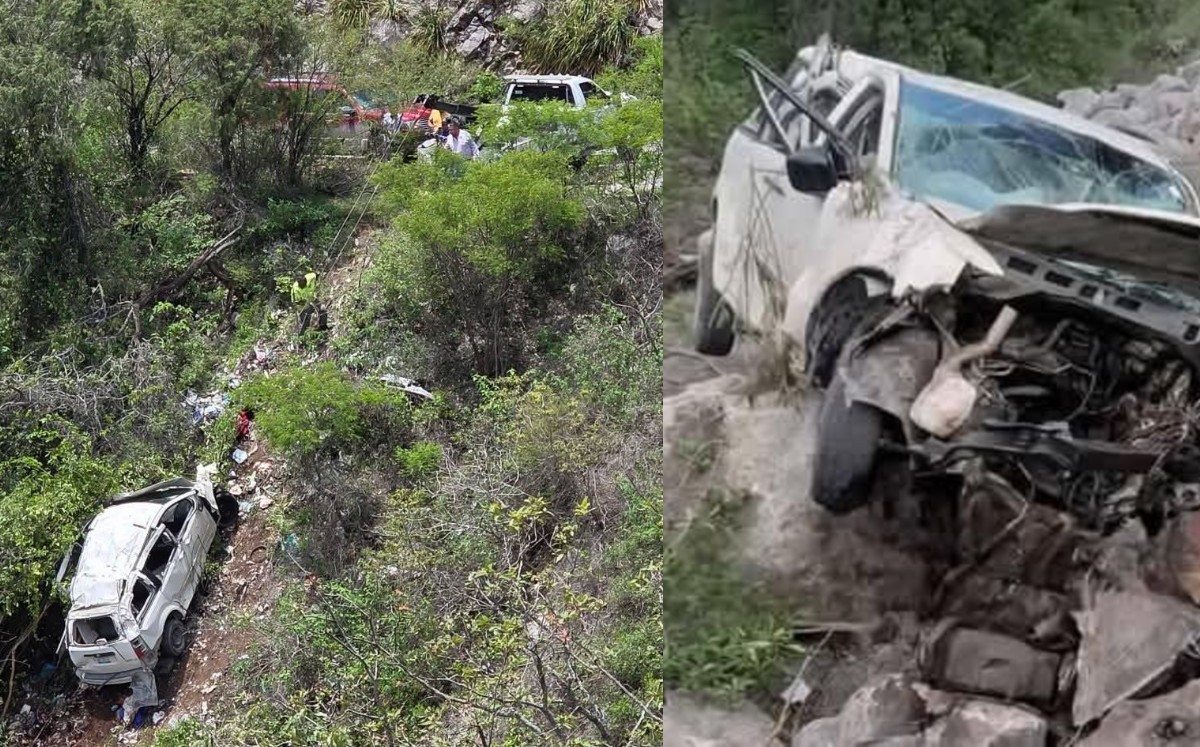 La camioneta en la que viajaban terminó vilcandose y cayendo al fondo del barranco de casi 50 metros.