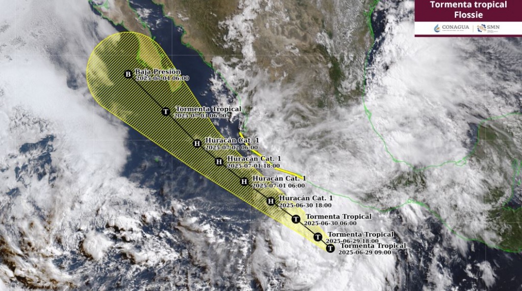 Trayectoria de la tormenta tropical 'Flossie', actualizado a las 09:00 horas del 29 de junio. | SMN