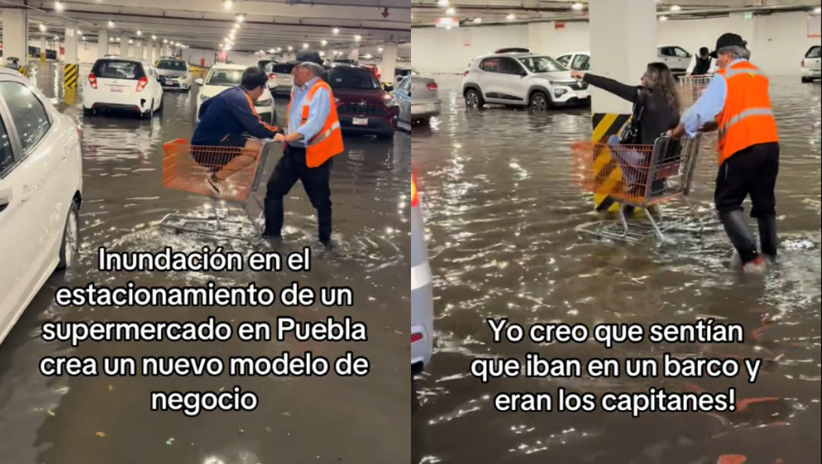 Transporte en carritos de super tras inundación en Puebla | Especial
