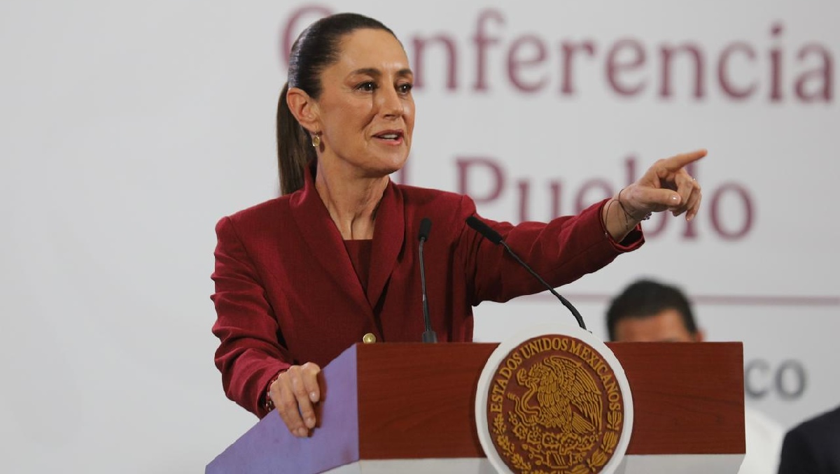 La mandataria desde el Salón de Tesorería para su conferencia de prensa. | Jorge Carballo