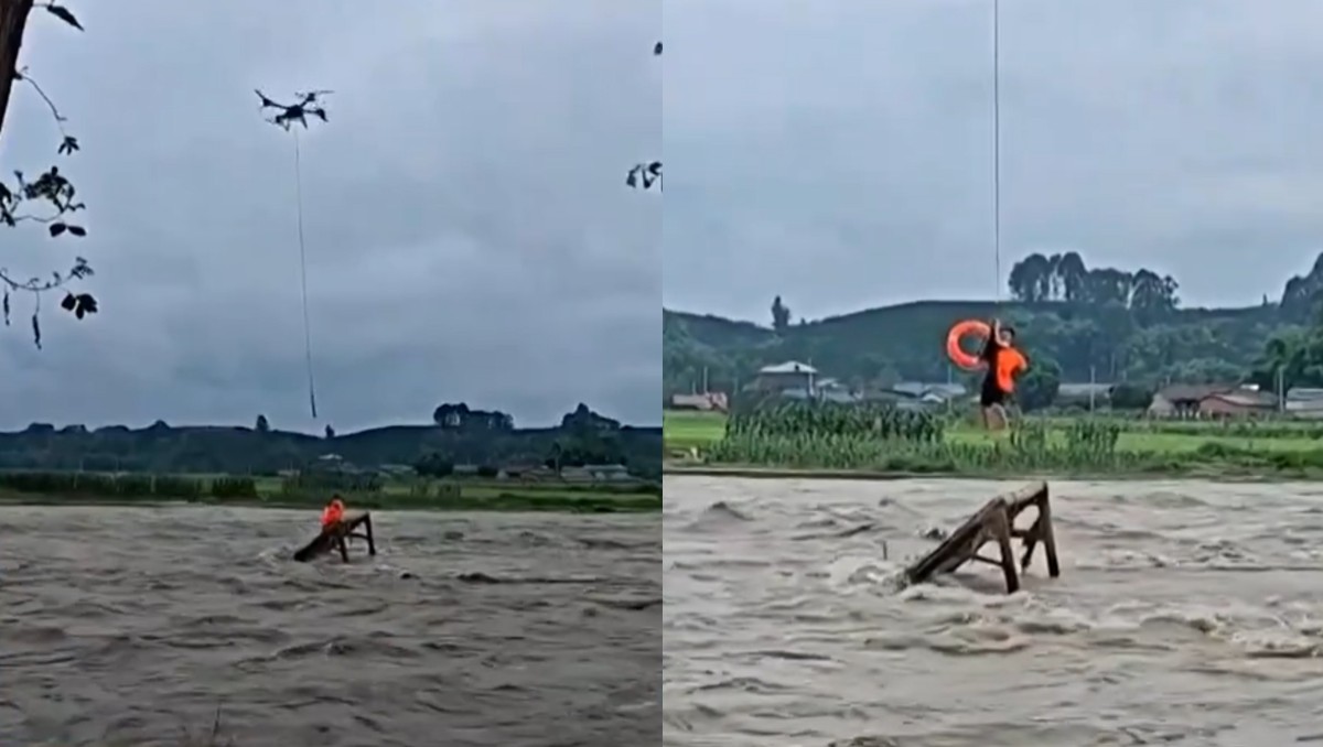 Los bomberos utilizaron el dron para sacar al hombre del agua. | Captura de pantalla