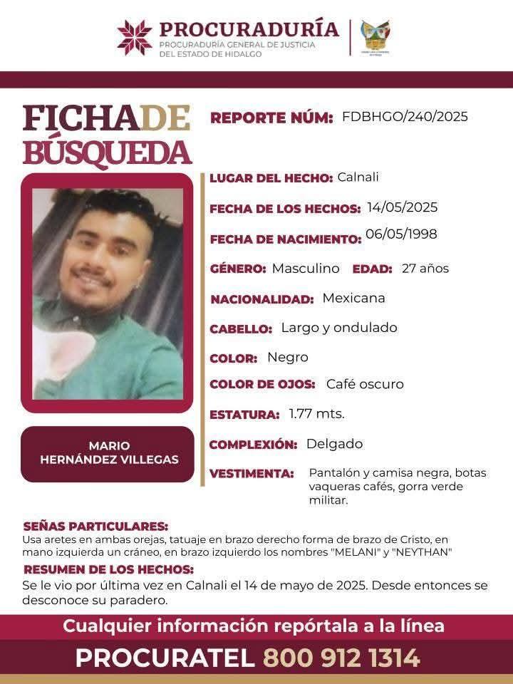 Ficha para localizar a Mario Hernández Villegas. (Cortesía)