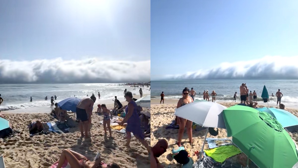 Nube sorprende a bañistas en Portugal. | ESPECIAL