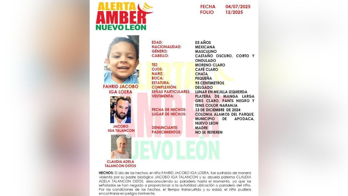 Autoridades activaron la Alerta Amber por localizar a Fahrid Jacobo. / Especial