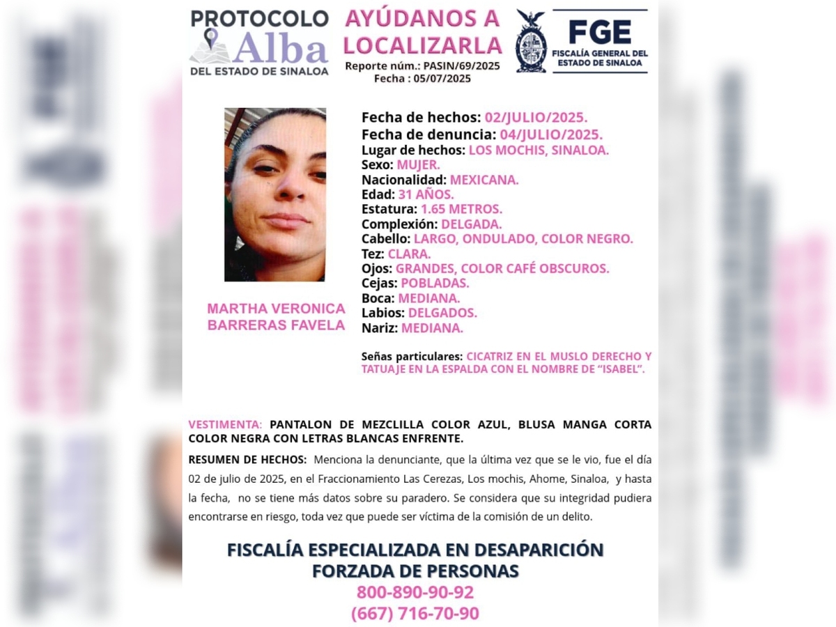 Marta Verónica Barrera fue vista por última vez el 2 de julio en el fraccionamiento Las Cerezas. | Especial