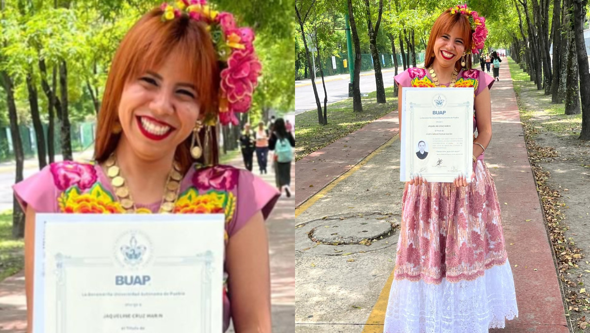 Jaqueline Cruz Marín, la joven que recibió su título vestida de Tehuana | Cortesía