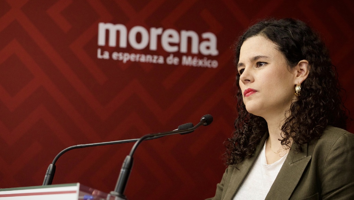 La presidenta nacional de Morena, Luisa María Alcalde, en conferencia de prensa. | @PartidoMorenaMx