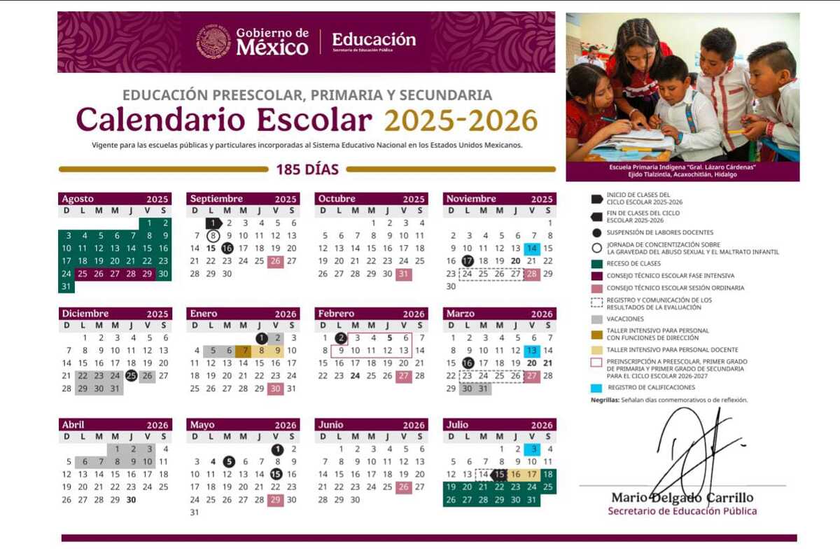 Calendario del ciclo escolar 2025-2026 | sep.gob