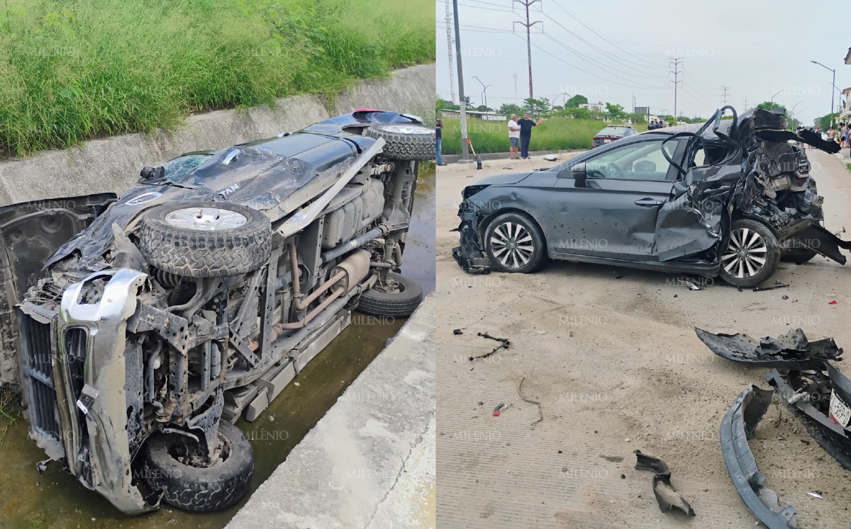 Choque y volcadura en avenida Monterrey de Tampico
