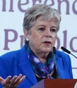 La secretaria de Medio Ambiente y Recursos Naturales, Alicia Bárcena, en la conferencia de prensa de hoy.