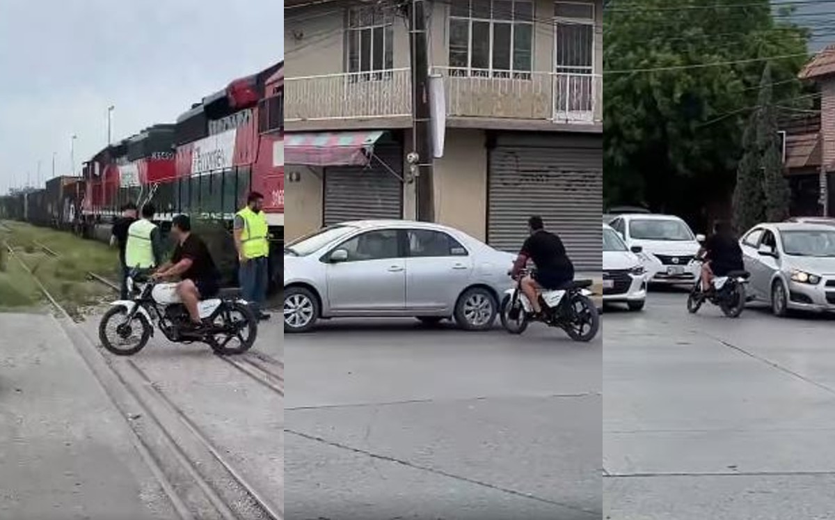 El sujeto en motocicleta casi se impacta contra un vehículo.
