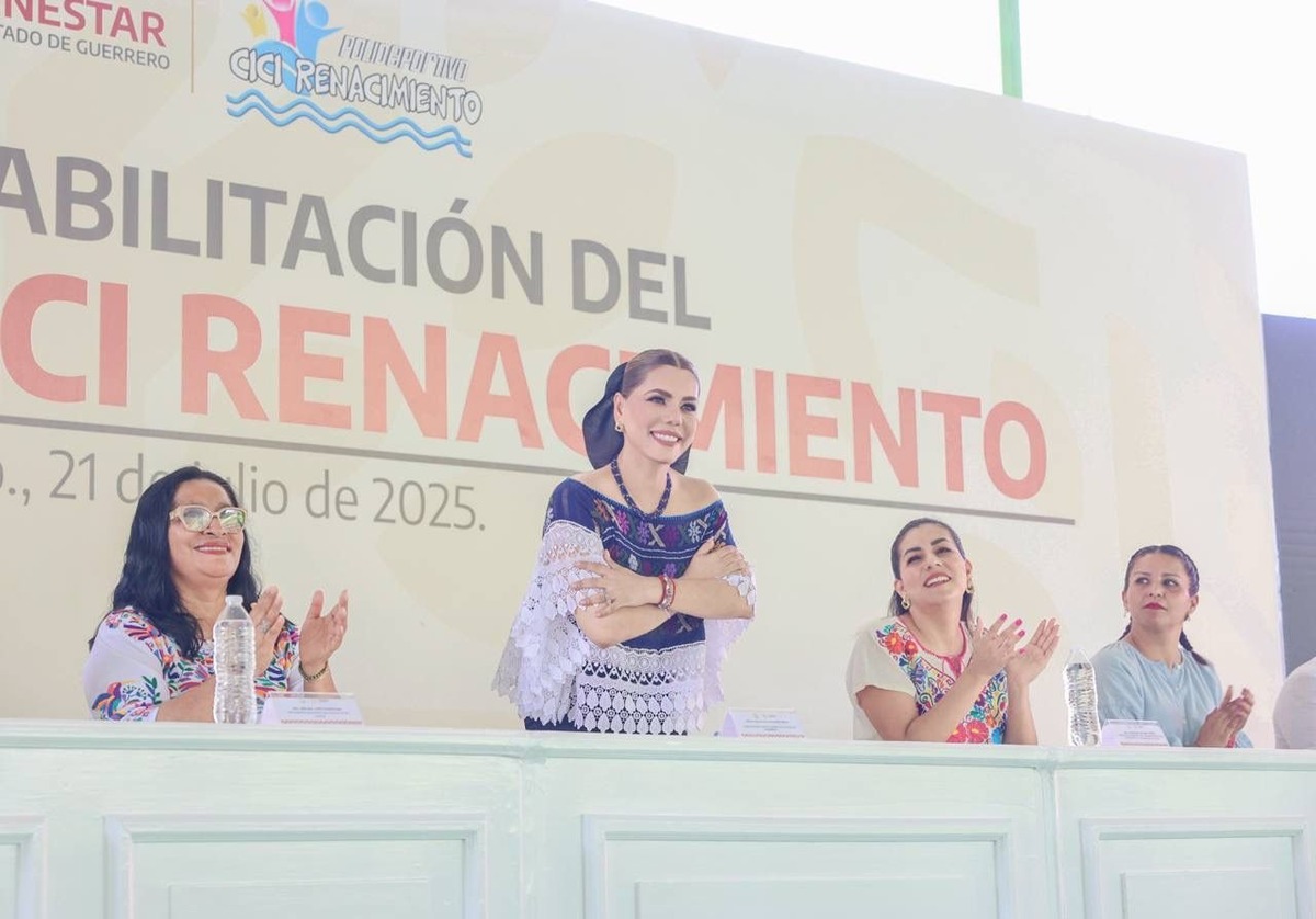 La gobernadora Evelyn Salgado Pineda durante la inauguración del Polideportivo CICI Renacimiento rehabilitado en Acapulco | Especial