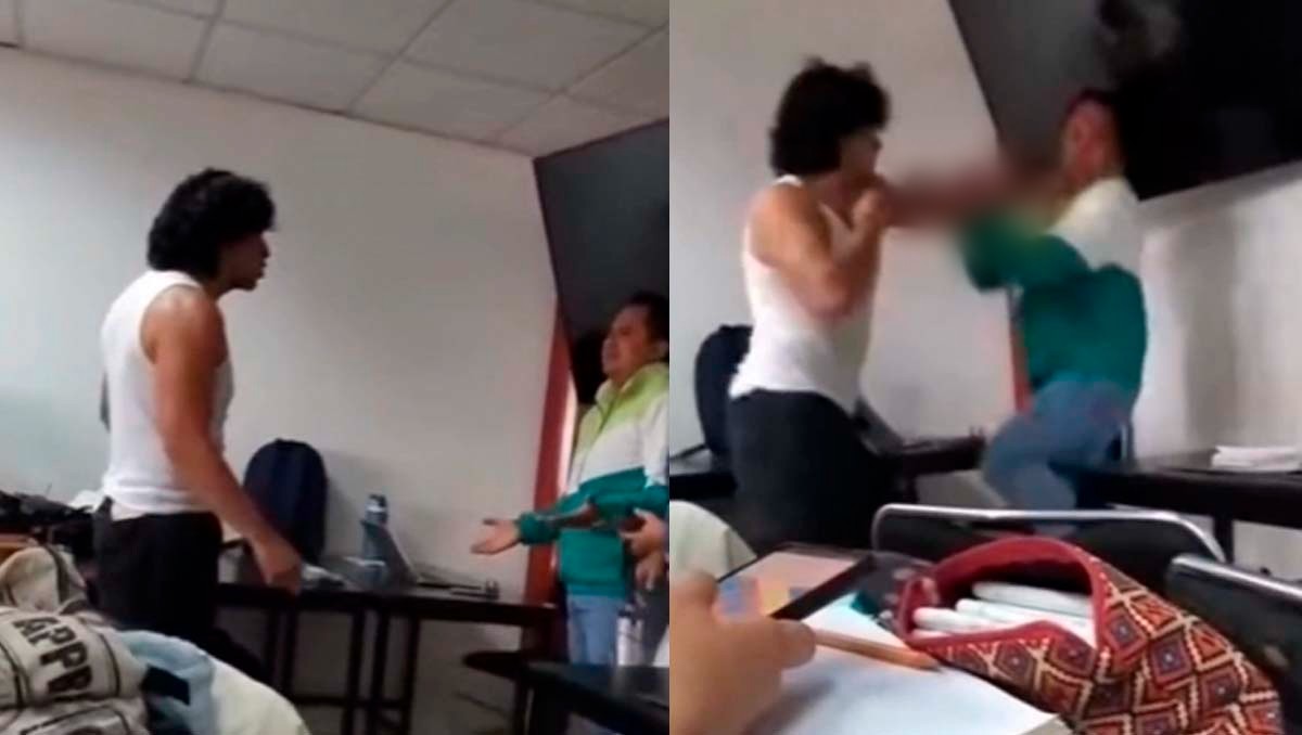 Captan en video golpiza de alumno a profesor en universidad de Hidalgo