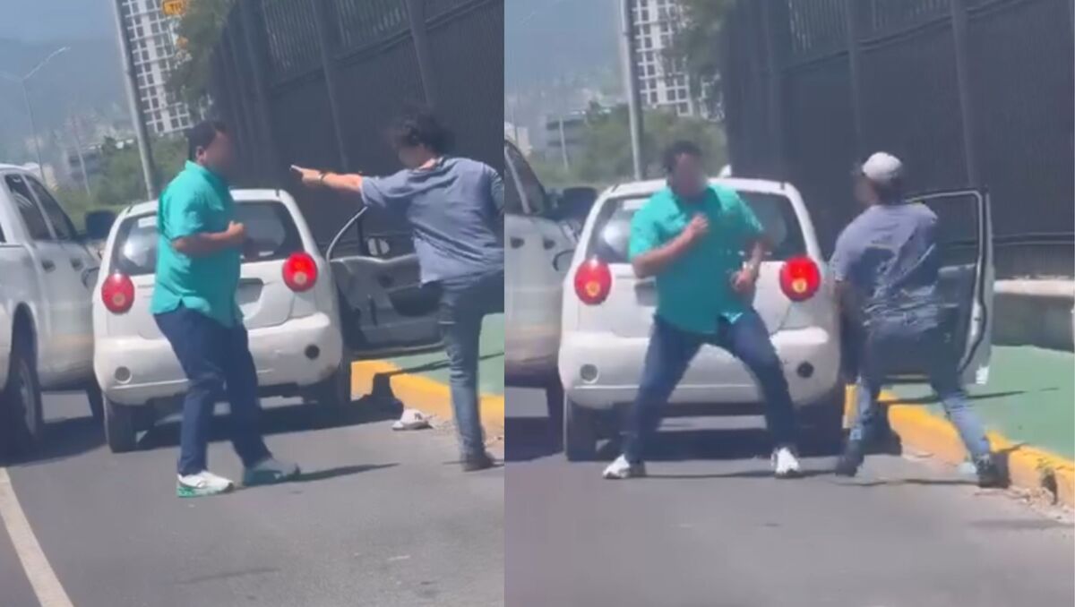 El pleito fue captado por otros automovilistas que transitaban a la altura de Parque Fundidora. | Especial.