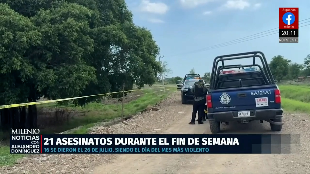 Sinaloa lidera lista de homicidios con 21 asesinatos en fin de semana violento