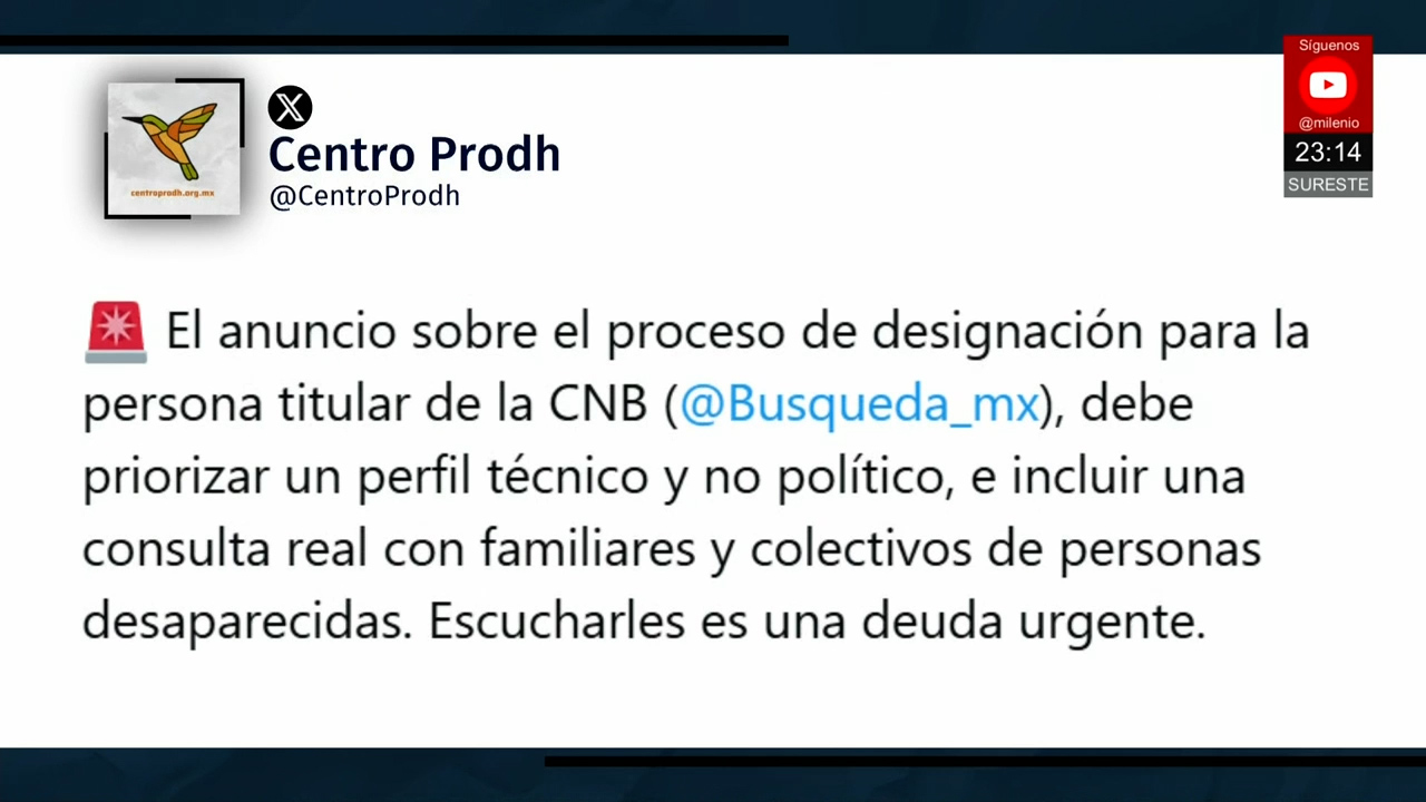 Centro Prodh exige perfil técnico para nueva titular de la Comisión Nacional de Búsqueda