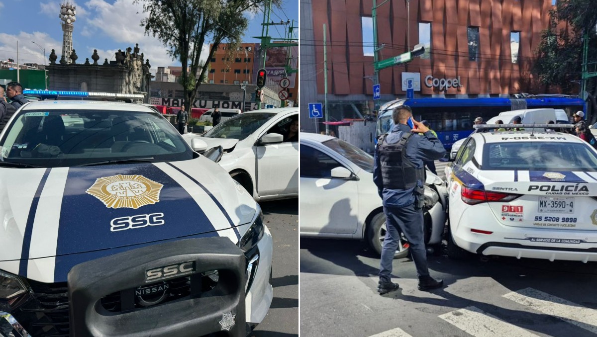 La nueva patrulla de CdMx fue impactada en un costado en Eje Central. | Jorge Becerril y @Gposiadeoficial