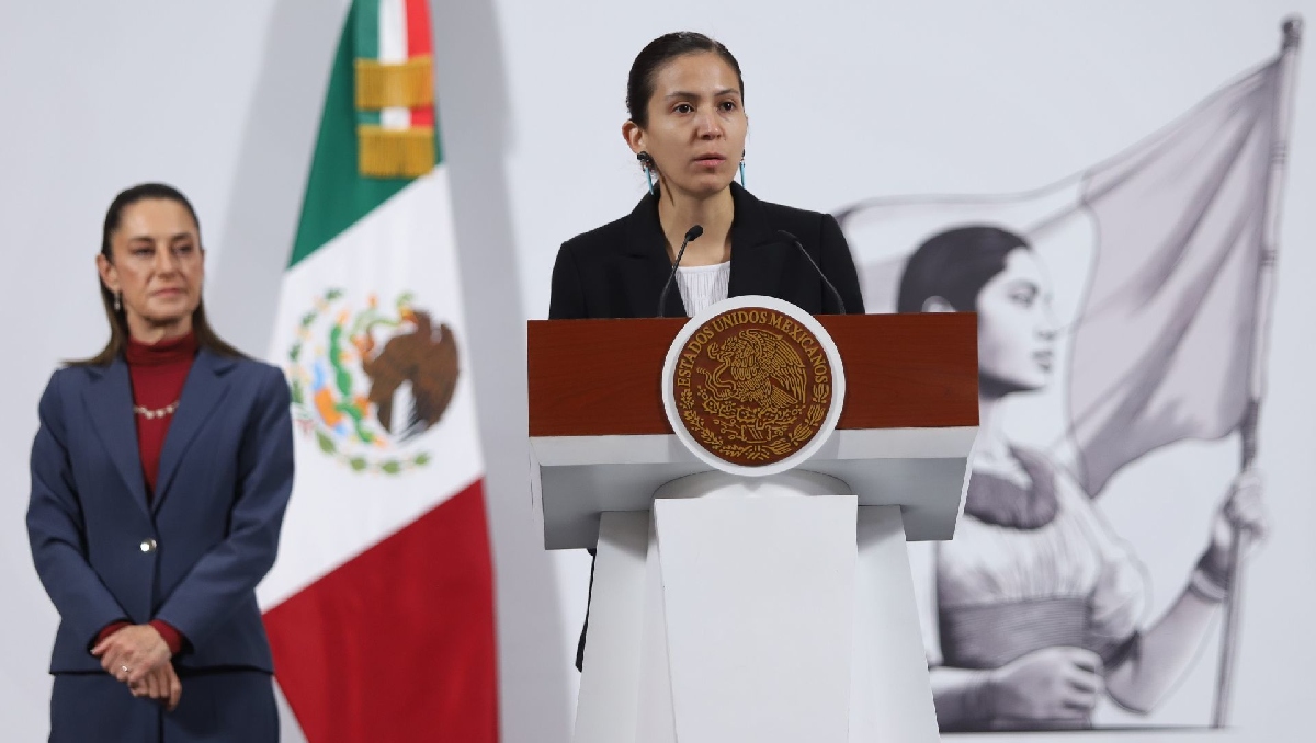 La subsecretaria de Empleo y Productividad Laboral de la Secretaría del Trabajo, Quiahuitl Chávez Domínguez, en conferencia. | Cuartoscuro