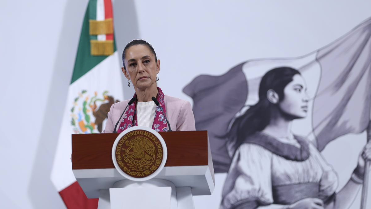 La mandataria desde el Salón de Tesorería para su conferencia mañanera de hoy. | Ariana Pérez
