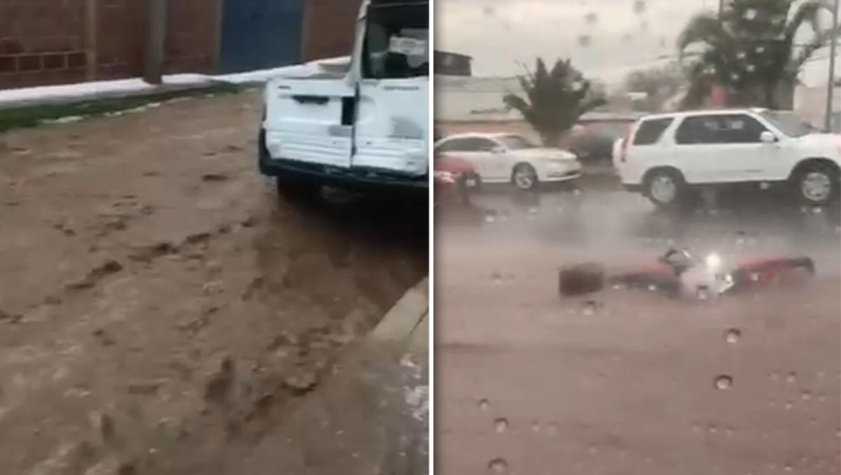 Corriente arrastra llantas y una motocicleta en la bajada de San José, Tulancingo.
