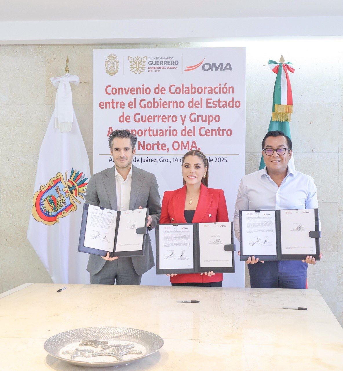 Firma de convenio entre la gobernadora Evelyn Salgado y el Grupo Aeroportuario OMA | Especial