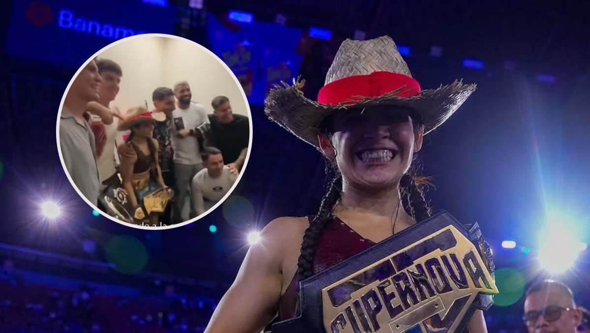 Jugadores del América celebraron junto a Alana Flores tras triunfo en Supernova Strickers (Instagram @supernovaboxing / Especial)