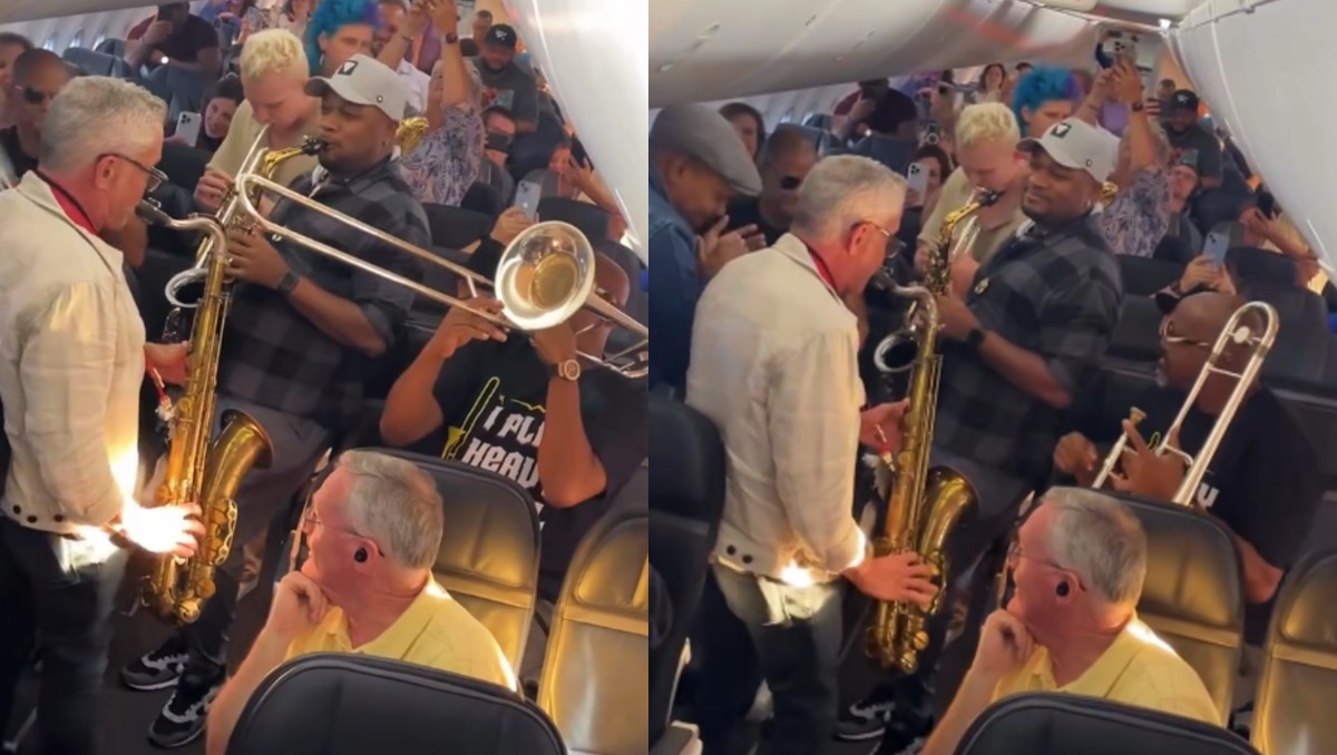 Banda de jazz transforma retraso de vuelo en un concierto viral. | IG:  @Mandersonsax