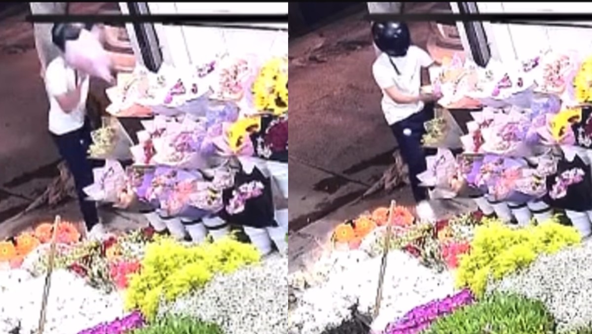 Hombre roba un ramo de flores  en León | Redes sociales.