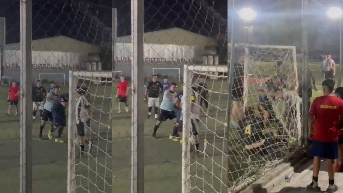 La pelea durante el partido de futbol quedó captada en video. | Especial