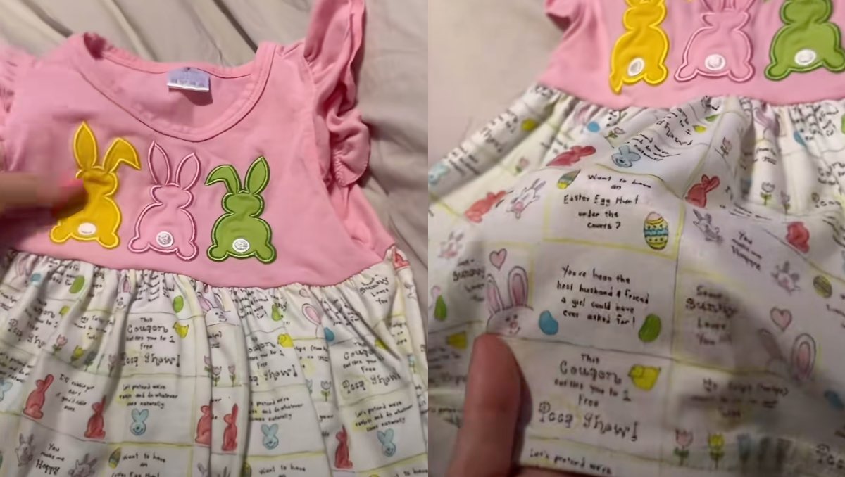 Vestido se vuelve viral por mensajes inapropiados. | ESPECIAL