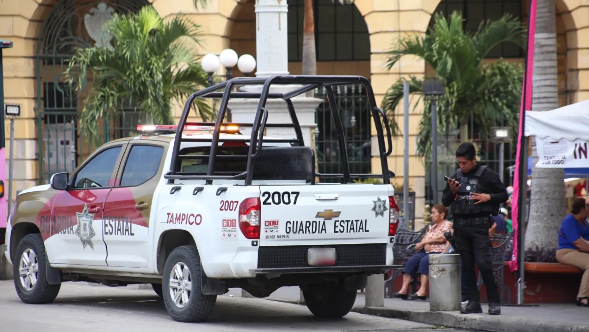 La Guardia Estatal realizó presencia de vigilancia en el primer de Tampico. (Yazmín Sánchez)