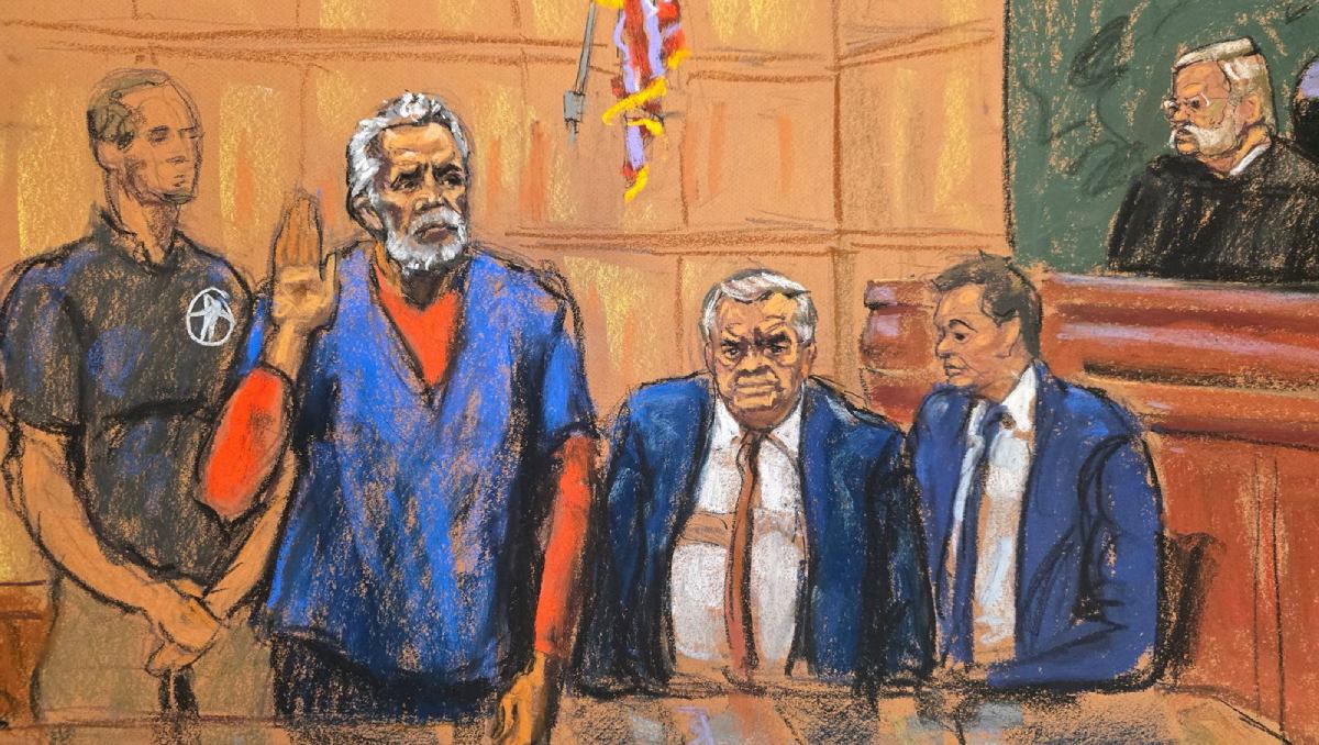 Ilustración de 'El Mayo' Zambada durante su audiencia. | Especial