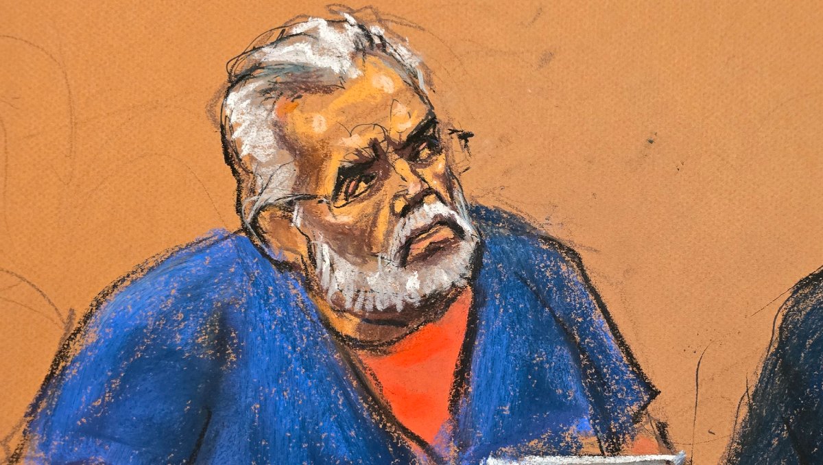 Ilustración de 'El Mayo' Zambada durante la audiencia en la que se declaró culpable de dos cargos en EU | AP