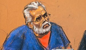 Ilustración de Ismael 'El Mayo' Zambada durante audiencia en Corte de Brooklyn, EU